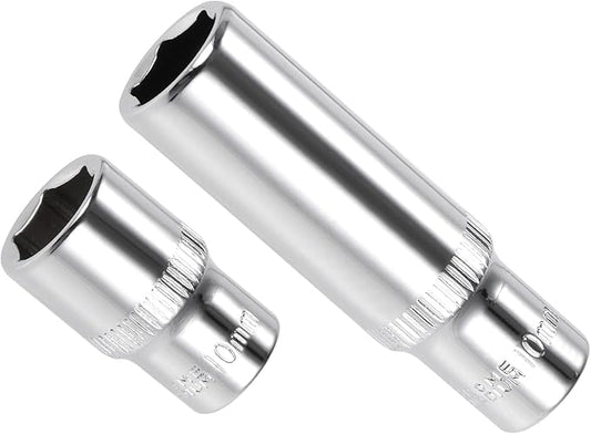 6-Point Socket, 1/4" Drive 10mm Deep, Polished Chromed CR-V Metric Deep and Shallow Impact Socket - (Applications: for Ratchet Torque Electric Wrenches Car Repair), 2-Pieces