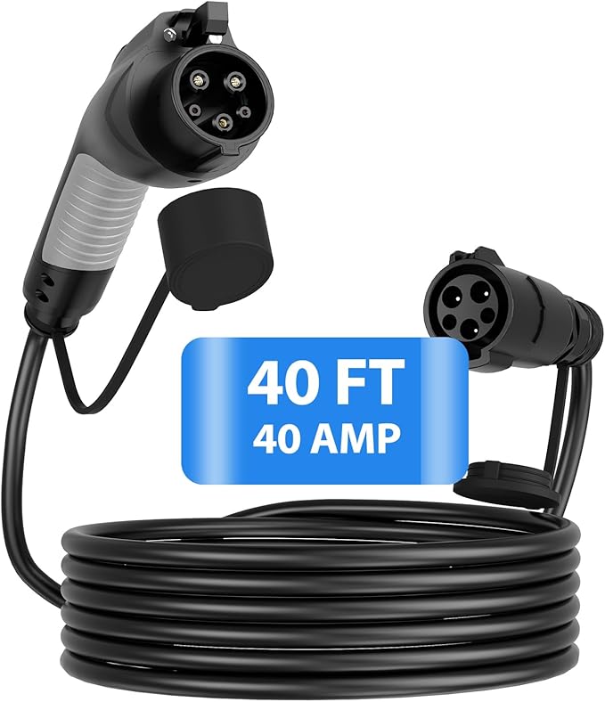 EV Charger Extension Cable, 40ft 40Amp J1772 Extension Cable Compatible with 110V-240V SAE J1772 EV Chargers, Suitable for J1772 EVs/PHEVs, Level 1/ Level 2 IP66 Car Charger Extension Cord with Bag