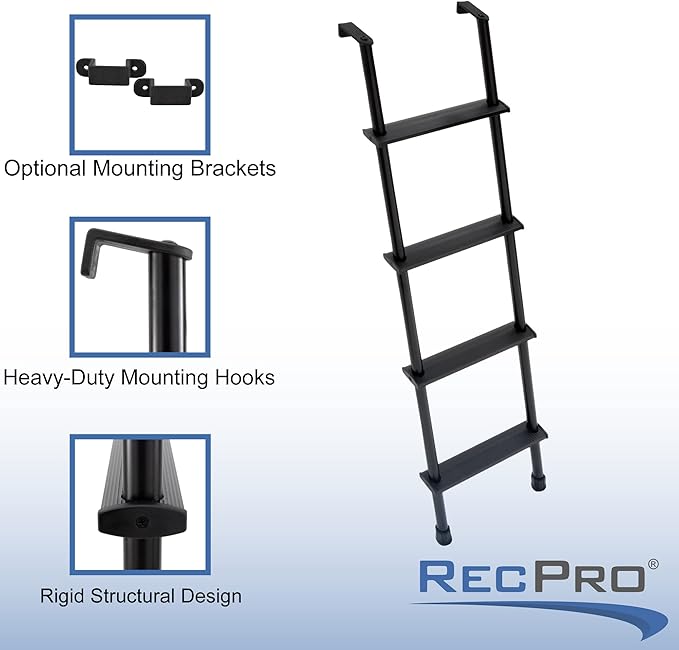 RecPro RV Bunk Ladder 52" | Black or Silver Color Options | Mounting Brackets Included | Aluminum | Made in USA (Black)