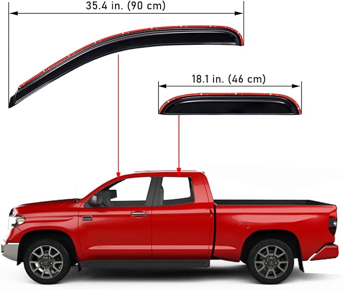 Lightronic Extra Durable Clip-on in-Channel Auto Vent Window Visor, Fits 2007-2021 Toyota Tundra, Double Cab, UV Protection Rain Guard, Original Wind Deflector, No-Drill Install, Dark Smoke, 4-Pcs