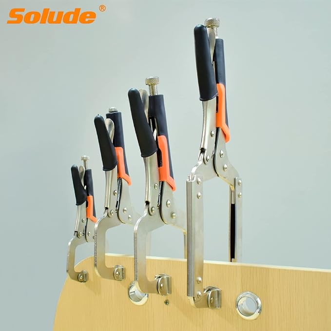 C-Clamp Locking Pliers Set,6-Inch,9-Inch,11-Inch,14-Inch,4 Piece Vise Grip Face Clamp for Woodworking,Welding and Pocket Hole Joinery with Plastic Storage Box