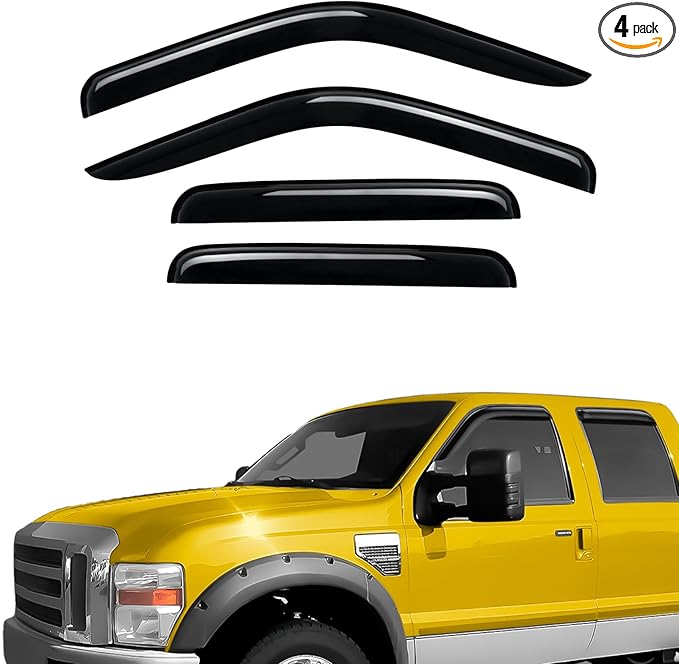 Extra Durable Window Deflectors Tape-On Visors Rain Guards Fit for Ford F250-550 Super Duty 1999-2016 SuperCrew, Sun Visors, Wind Vent for Shades, Exterior Car Accessories - 4pcs. AG0874