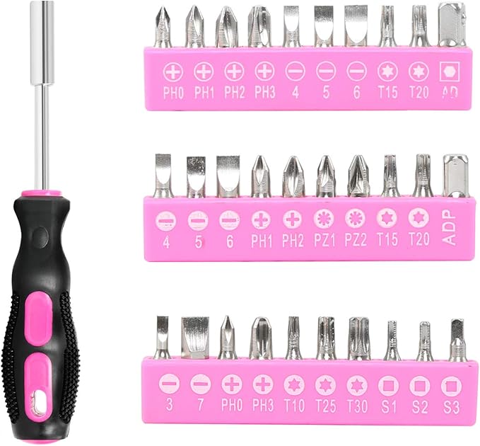 89 Piece Pink Tool kit, Ladies Hand Tool Set with Easy Carrying Round Pouch Household Tool Kit Perfect for DIY, Home Maintenance and Dorm Repair