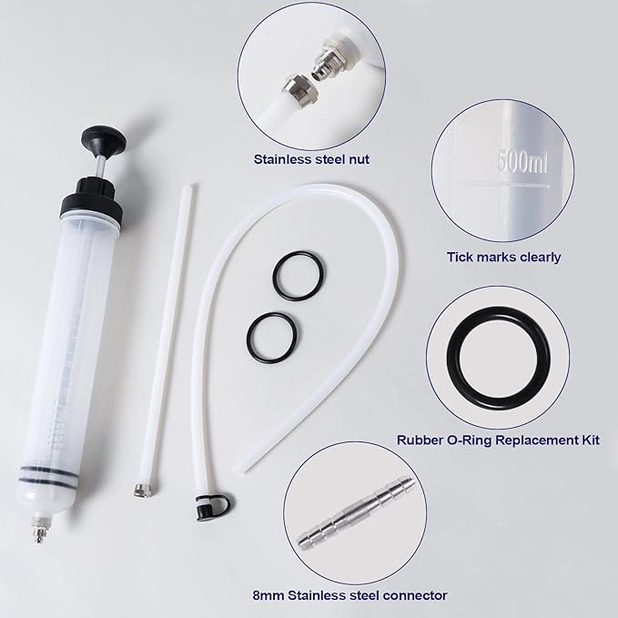 AIGMISON 500cc Oil Suction Syringe Fluid Transfer Pump with Hose, Brake Fluid Pump, Oil Fluid Extractor, Automotive Oil Syringe Liquid Extractor and Filling Pump