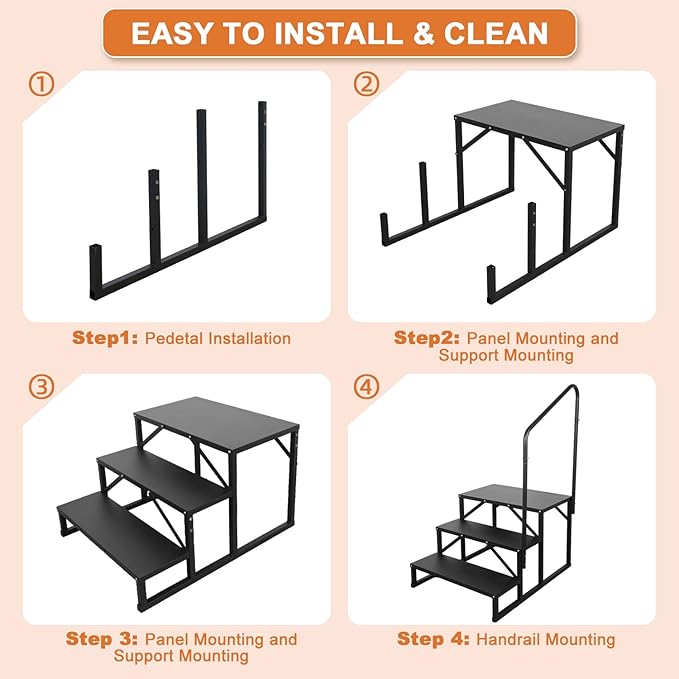3 Step RV Stairs, Hot Tub Steps, Outdoor Spa Step Ladder with Handrail,Portable Economy 5th Wheel Stair for Travel Trailer, Motor Home, Camper and Porch with Non-Skid Tapes