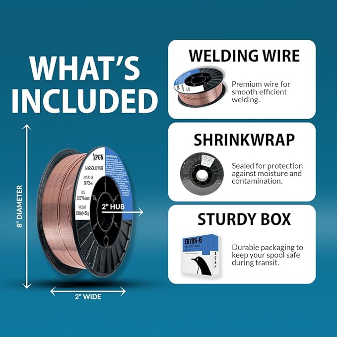 PGN Solid MIG Welding Wire - ER70S-6 .023 Inch - 10 Pound Spool - Mild Steel MIG Wire with Low Splatter and High Levels of Deoxidizers - for All Position Gas Welding