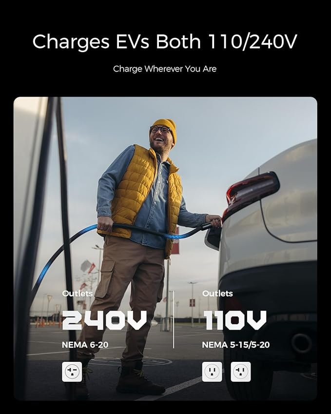 Level 1/2 EV Charger, 16A 110-240V Portable EV Charger with 25FT Cable, Home Electric Vehicle Charging Stations with NEMA 6-20 Plug NEMA 5-15 Adapter for All J1772 EVs