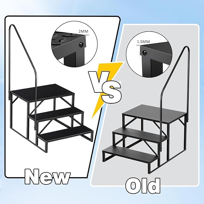 RV Steps with Handrail, 3 Step RV Stairs 660lbs Load Capacity, Heavy Duty Camper Steps with Wide & Anti-Slip Platform, Portable Outdoor Metal Entry Stairs for Hot Tub, Mobile Home, Travel Trailers