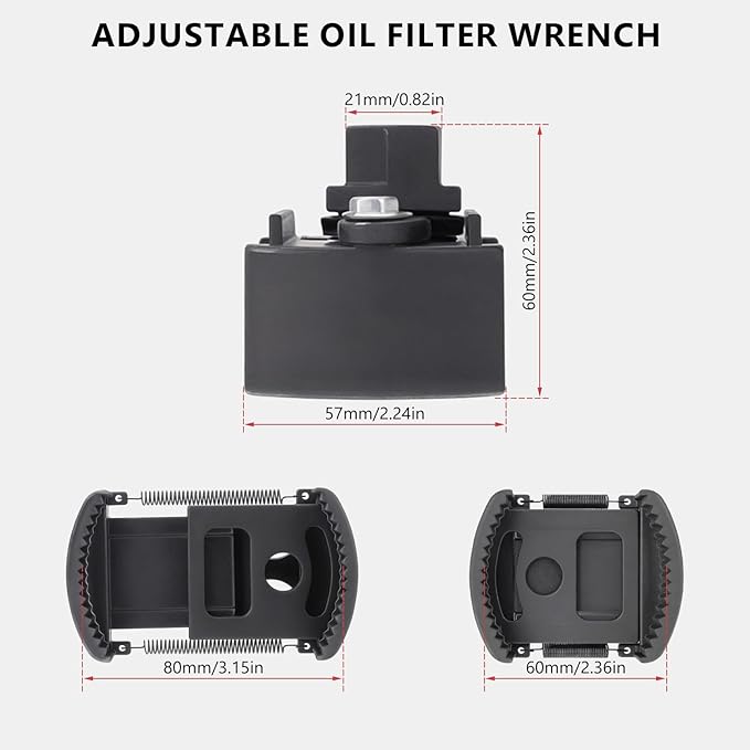 Adjustable Oil Filter Wrench Removal Tool 1/2'' Drive, Universal Oil Filter Cap Socket Wrench, fits Small & Medium-sized Spin-on Oil Filter (60-80mm)
