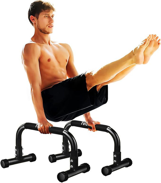 Push Up Bar, Parallettes Bars For L-sit & Dip, Heavy-Duty No Wobbling Parallel Bars Stand For Handstands, Full Planche, Calisthenics, 9.5in High Workout Stands for Home Fitness Training