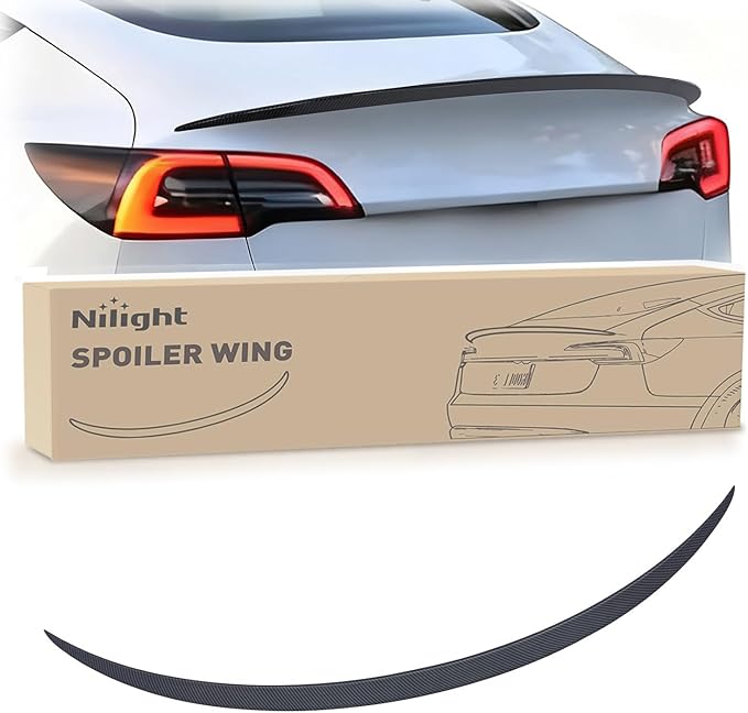 Nilight Spoiler Fit for Tesla Model 3 2017-2023 Spoilers for Cars Rear Spoiler Wing Sporty Appearance Rear Trunk Lip Exterior Accessories No-Drill Installation ABS Carbon Fiber Pattern, Matte Black