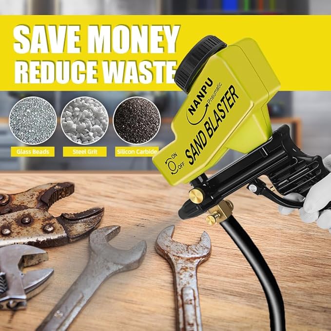 NANPU Light-Duty Air Sandblaster Gun Kit with Siphon & Gravity Feed, Ceramic Nozzle, Metal Body, for Small Project Surface Prep, Paint & Rust Removal, Metal/Wood/Glass Etching, Requires Air Compressor