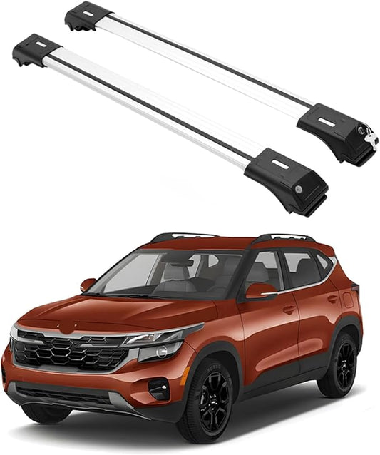 ERKUL Roof Rack Cross Bars for 2021-2026 Kia Seltos X-Line | Aluminum Crossbars with Anti-Theft Lock for Rooftop | Compatible with Raised Rails - Silver