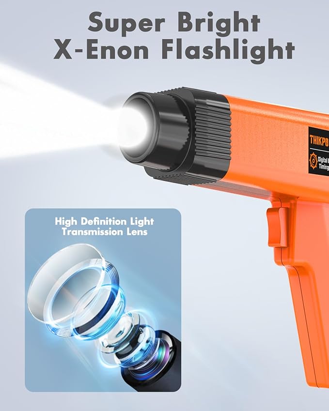 Digital Automotive Timing Light 12V, Inductive Ignition Timing Light Gun with Tachometer for 2&4 Stroke Petrol Engine for Classical Car Motorcycle Marine