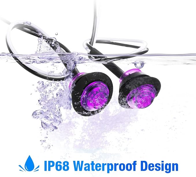 KEING 10 Pack Sealed Waterproof Mini Round 3/4 Inch Purple LED Marker Lights Signal Light 12V for Trailer Truck Bus Pickup Van ATV RV Lorry Caravan, 5 Years Warranty
