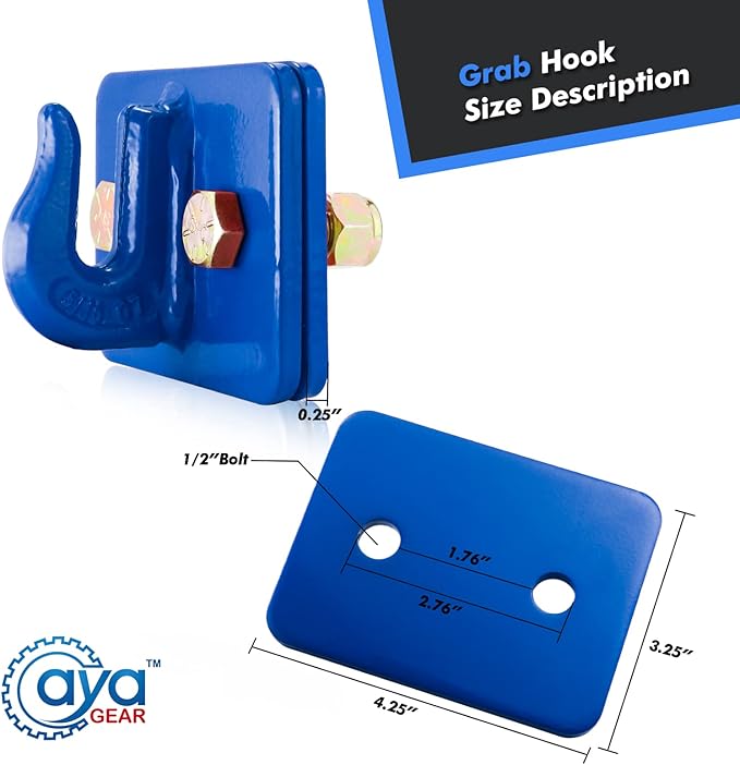 2 Pack 5/16-in Bolt On Grab Hook Mount with Backer Plate Grab Hook Grade 70 Forged Steel Tow Hook Work Well for Loader, Tractor Bucket, RV, UTV,Truck (Blue)
