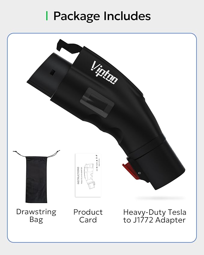 Adapter for Tesla to J1772 Charger with Screen Display [Only to J1772], 60Amp 250V Convertor with Press-Lock, Compatible with Tesla High-Powered Connectors, Destination/Mobile Chargers