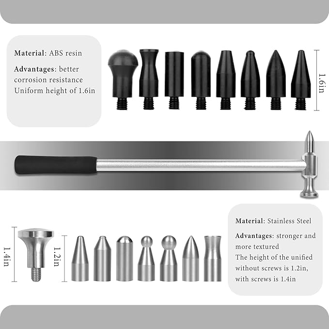 WHDZ Paintless Dent Repair Tools Car Dent Removal Hammer Aluminum Tap Down Tools with Tips