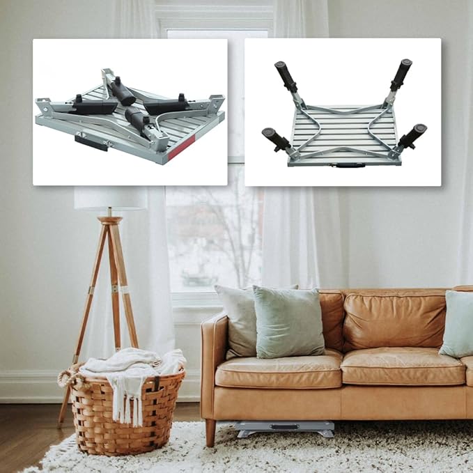 Homeon Wheels RV Step Stool, Adjustable Height Aluminum Folding Platform 16.5" x 12" with Non-Slip Rubber Feet, Reflective Stripe, Handle, RV T Level, 1000 lbs, for Trailer, Truck, Outdoor