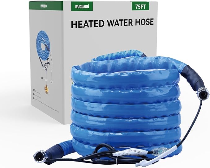 RVGUARD Heated Water Hose 75FT for RV, -20 ℉ Freeze Protection Heated Water Hose with Energy-Saving Thermostat, Lead and BPA Free for RV/Home/Garden