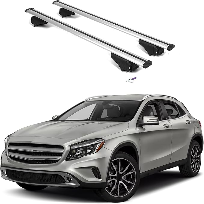 ERKUL Roof Rack Cross Bars for Mercedes Benz GLA 2014-2020 | Aluminum Crossbars with Anti Theft Lock for Rooftop | Compatible with Flush Rails - Silver