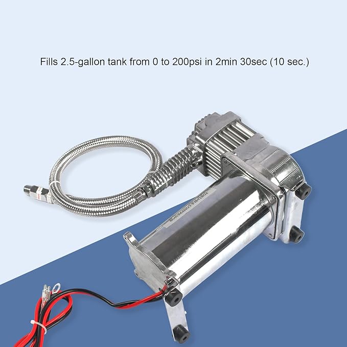 12V 444C 200 PSI Dual Value Pack Chrome Air Compressor for Auto/Motorcycle