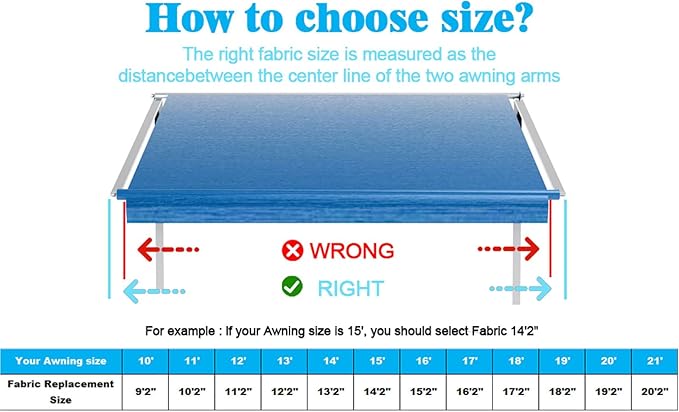 RV Awning Fabric Replacement,Camper Trailer Motorized Awning Replacement for Motorhome,Heavy Duty Weatherproof 18.5oz Outdoor Vinyl RV Canopy 17'(Fabric 16'2") Blue Fade