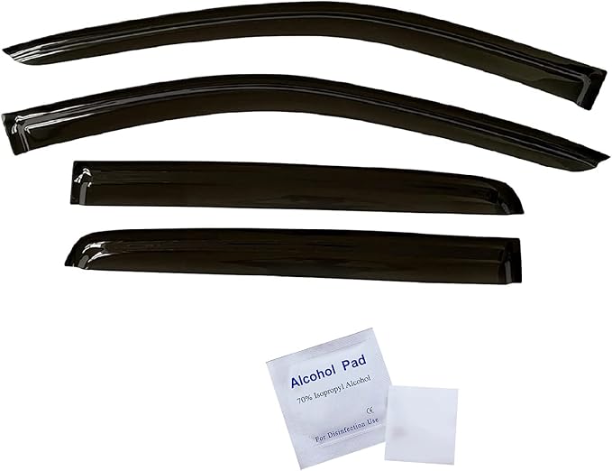 2019-2023 Tape-On Rain Guards for Ford Ranger SuperCrew Side Window Visor Deflectors XL XLT Lariat Smoke Durable Tinted Shades 2020 2021 2022