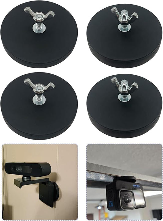 Rubber Coated Magnets - 60LBS Strong Neodymium Magnet Base Universal Magnet Base with M6 Threaded Stud for Mirror Camera, Monitor, Truck, Trailer, Van and Other Devices - 4 Set