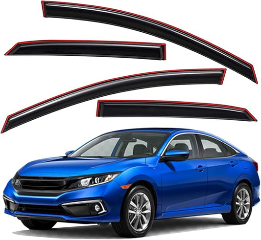 Lightronic Extra Durable Clip-on in-Channel Auto Vent Window Visor, Fits 2016-2021 Honda Civic Sedan, UV Protection Rain Guard, Original Wind Deflector, No-Drill Easy Install, Dark Smoke, 4-Pcs