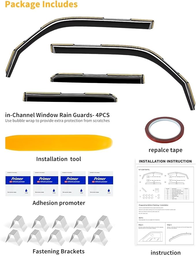 in-Channel Window Rain Guards Fit for Toyota 4Runner 2010-2024 Extra Durable Window Visors Window Deflectors Vent Visors Vent Shades Car Accessories-4 pcs 2-Q09