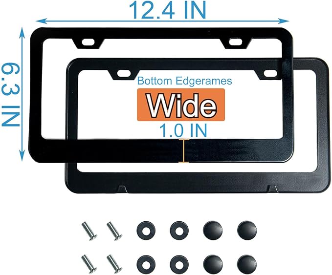 2PCS Matte Black License Plate Frames, 2 Holes Solid Rust-Proof Stainless Steel License Plate Holder, Lengnoyp Universal Car License Plate Cover for Women and Man with Screws Accessories