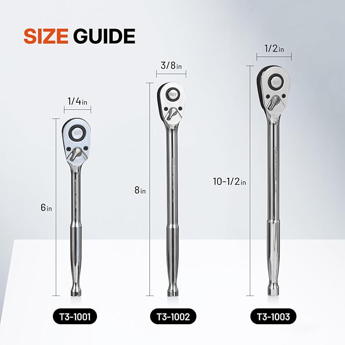 NORTHSKY 1/4" Ratchet,90-Tooth Quick-release 1/4 Drive Ratchet, Reversible Ratchet Wrench with 4-Degree Swing, 6" Long Handle, Chrome Alloy Made, Full Polished, Ratchet Wrench for Repairing, Home