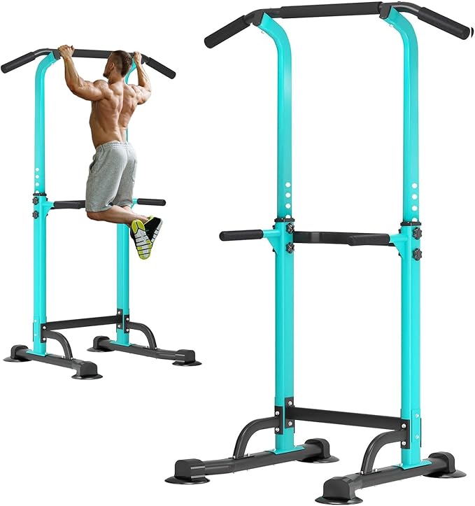 soges Power Tower Pull Up Bar Station, Free Standing Pull Up Rack Dip Station for Home Gym, Height Adjustable Home Strength Training Fitness Workout Equipment
