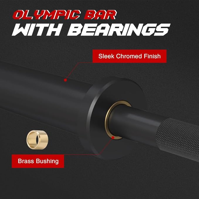 4FT Olympic Barbell Bar, 47Inch Straight Weight Bar with 2 Collars, Solid Olympic Bar with Bearings, 500Lbs Capacity Weightlifting Bar for Home Gym Strength Training, Suitable for 2 Inch Plates