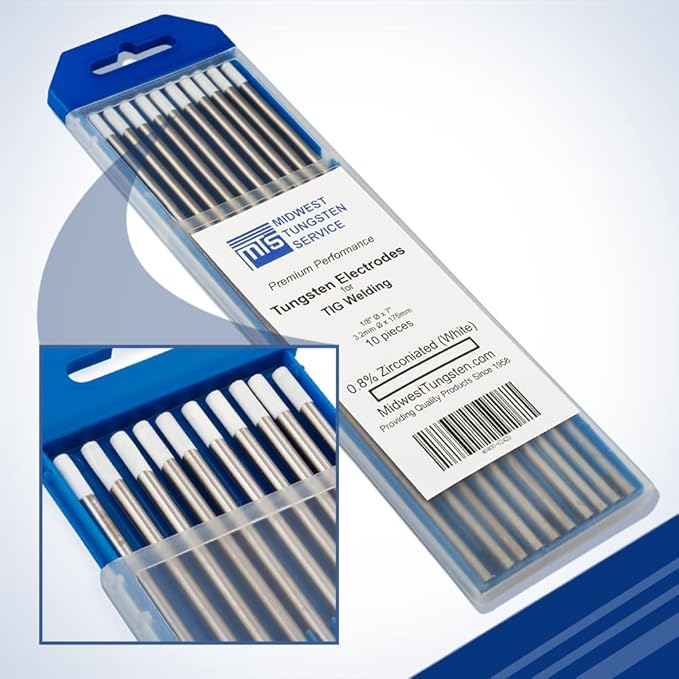 Midwest Tungsten Service TIG Welding Tungsten Electrodes 10-Pack (White - 0.8% Zirconiated Tungsten (WZ8, EWZ-0.8), 1/8")