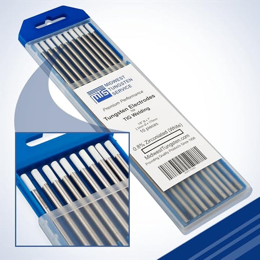 Midwest Tungsten Service TIG Welding Tungsten Electrodes 10-Pack (White - 0.8% Zirconiated Tungsten (WZ8, EWZ-0.8), 1/8")