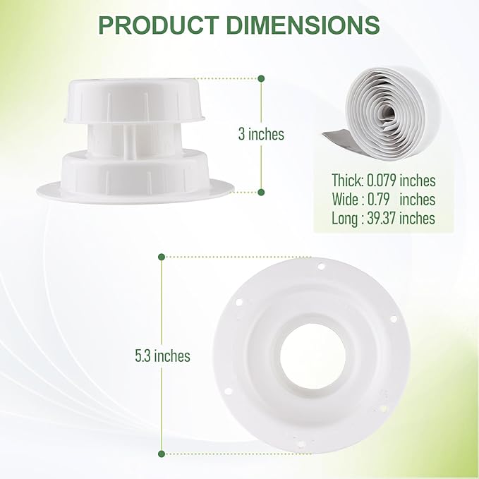 RV Vent Covers for Roof, 2 Pack White RV Roof Vent Covers with Screws for Trailer, Camper, Motorhome, Camper Vent Cover Kit for 1 to 2 3/8 Inch Pipe
