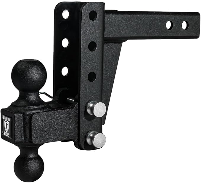 BulletProof Hitches - 2.0" Adjustable Medium Duty Trailer Hitch (14,000 lb. Rating) - 4" Drop/Rise Trailer Hitch with 2" & 2-5/16" Dual Ball - Powder Coat, Box Steel, Corrosion-Resistant