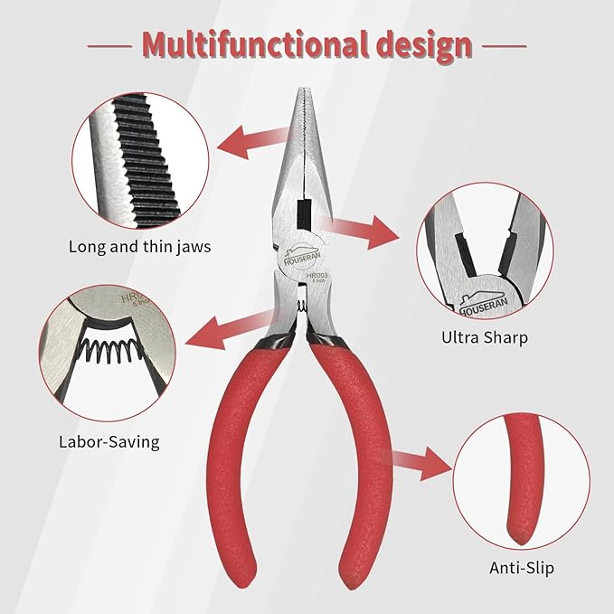 Needle Nose Pliers, 5 Inch, 5 Pack, Long Nose Pliers with Side Cutter, Spring Loaded for Cutting and Bending Wire