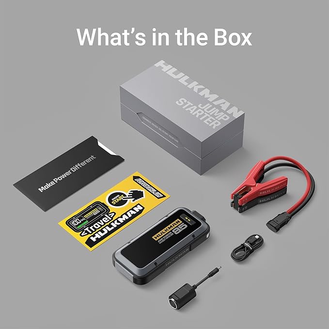 Hulkman Alpha85,Space Gray,2000A 74Wh Smart Jump Starter,12V Portable Car Battery Booster with 3.3" Display,USB-C Power Pack,5-Mode Flashlight,Jumper Cables for up to 8.5L Gas/6.0L Diesel