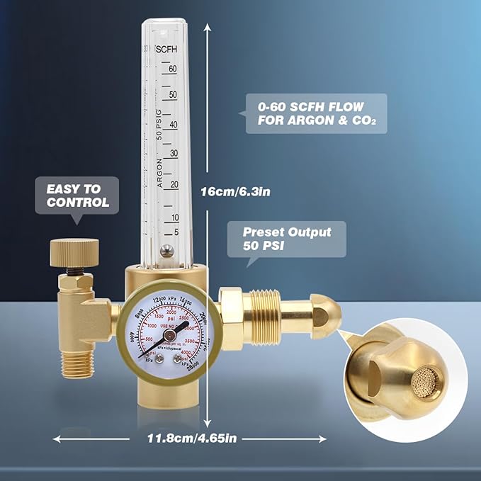 WeldingStop Argon/CO2 MIG TIG Gas Regulator Flow Meter Gauge Welding Weld with 6.5ft Gas Hose