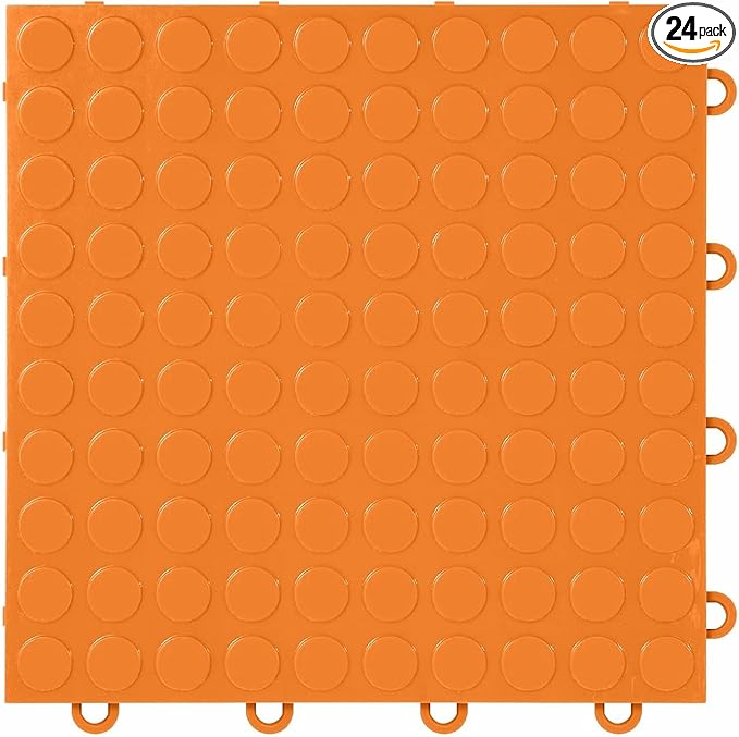 FlooringInc's Nitro 12"x12" Snap-Together Garage Flooring Tiles, Non-Slip Interlocking Plastic Floor Mat, Coin Pattern, Harley Orange, 24 Tiles, 24 Sq/Ft