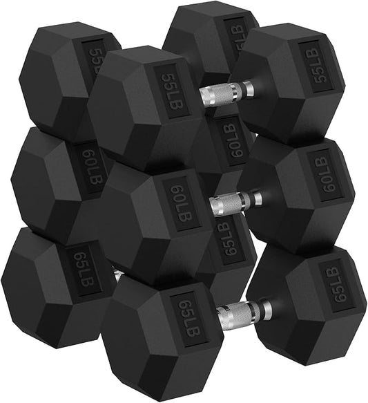 Hex Dumbbell Set, 45-400 lb Set Rubber Encased Exercise & Fitness Dumbbells, Weights Dumbbells Set, Hand Weight for Strength Training