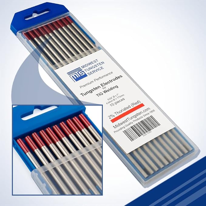 Midwest Tungsten Service TIG Welding Tungsten Electrodes 10-Pack (Red - 2% Thoriated Tungsten (WT20/EWTh-2), 5/32")
