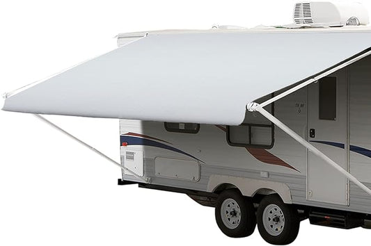 Shade Pro RV Awning Fabric Replacement | Durable Standard Grade Vinyl (15' [Fabric 14' 2"], Solid White) Camper Shade Awning Canopy