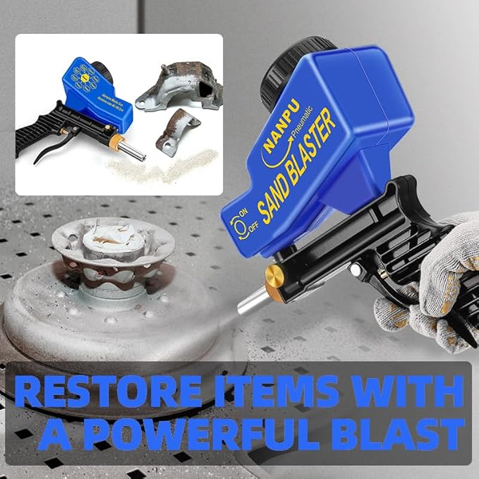 NANPU Light-Duty Air Sandblaster Gun Kit with Gravity Feed, Metal Nozzle, Plastic Body, for Small Project Surface Prep, Paint & Rust Removal, Metal/Wood/Glass Etching, Requires Air Compressor