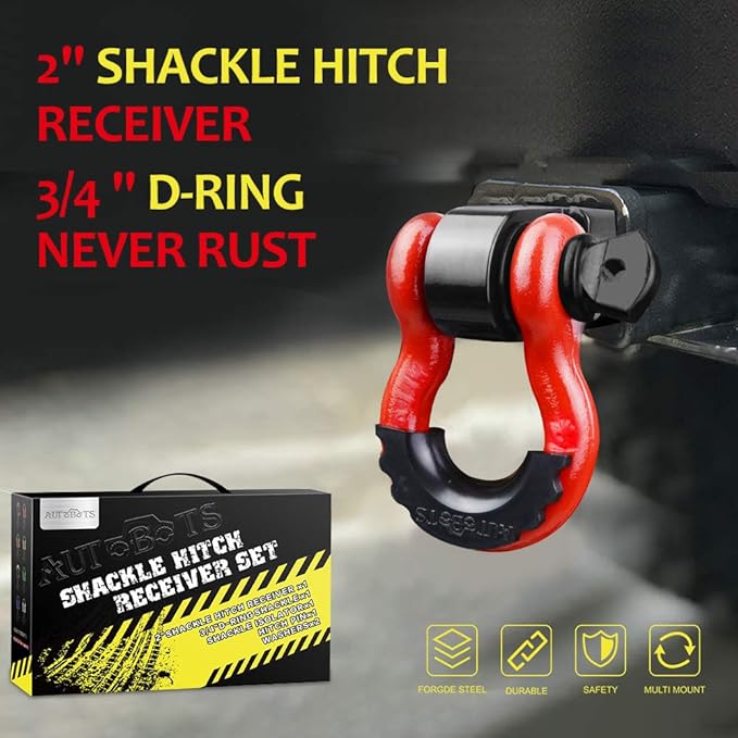 AUTOBOTS Tow Hitch Receiver 2", 45,000 Lbs Break Strength Shackle Hitch Receiver with 5/8" Hitch Pin, 3/4 D Ring Shackle, Towing Accessories for Truck Trailer Recovery Off-Road Red&Black