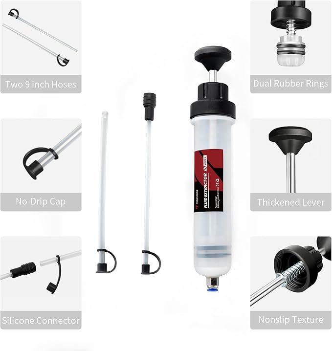 Thorstone 200cc Automotive Fluid Extractor Pump, Manual Oil Change Syringe with 2pcs 22cm PVC Suction Tubes