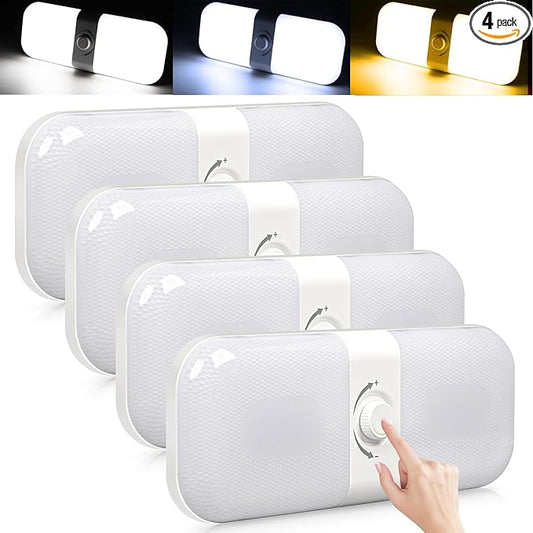 CT CAPETRONIX RV Lights Interior 1700LM, 3 Color TEM Camper Lights, Dimmable 12v Volt Led Fixture, Ceiling Dome Light w Switch for RV/Camper/Car/Trailer/Boat (Warm Cool Natural White) 4Pack